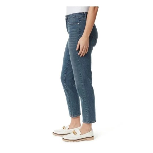 Anne Klein Distressed High Rise Taper Jeans, Color Blue Size 14 - Picture 2 of 15